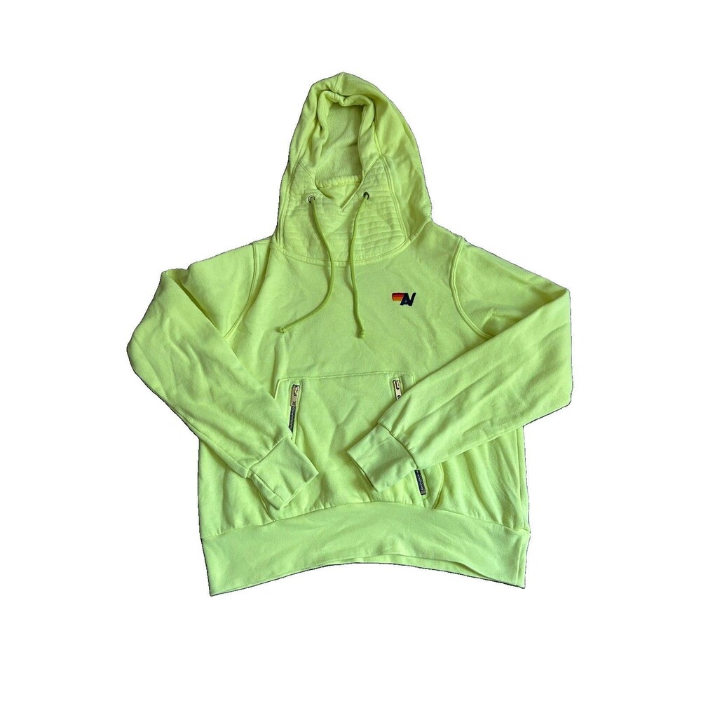 Aviator Nation Ninja Hoodie Pullover XS Neon Yellow Pockets Sweatshirt Beach USA